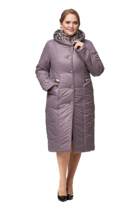 Женское пальто из текстиля с капюшоном, отделка искусственный мех 8012383