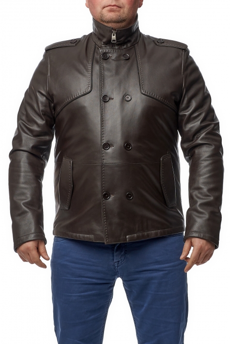 Мужская кожаная куртка из натуральной кожи с воротником 8014311