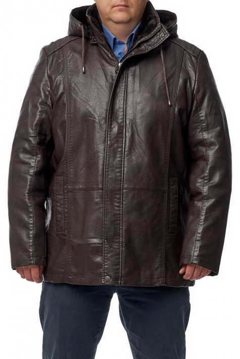 Мужская кожаная куртка из эко-кожи с капюшоном 8014380