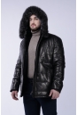 Мужская кожаная куртка из натуральной кожи на меху с капюшоном, отделка песец 8023495-11